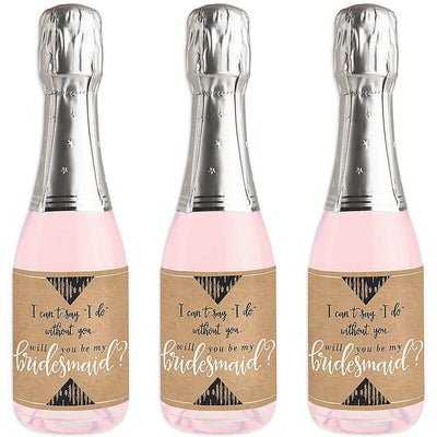 Rustic Kraft - Mini Wine and Champagne Bottle Label Stickers - Will You Be My Bridesmaid Gift - Set of 16