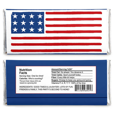 Stars & Stripes - Candy Bar Wrapper Memorial Day, 4th of July and Labor Day USA Patriotic Party Favors - Set of 24