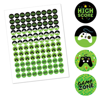 Game Zone - Pixel Video Game Party or Birthday Party Round Candy Sticker Favors - Labels Fit Hershey's Kisses - 108 ct