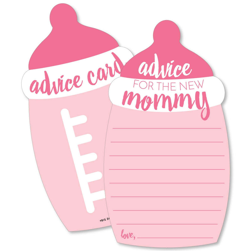 Baby Girl - Pink Bottle Wish Card Baby Shower Activities - Shaped Advice Cards - Set of 20