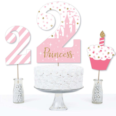 2nd Birthday Little Princess Crown - Pink and Gold Princess Second Birthday Party Centerpiece Sticks - Table Toppers - Set of 15