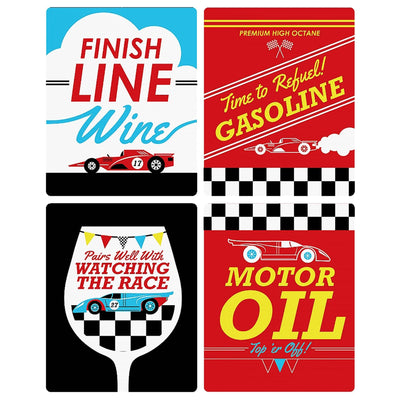 Let's Go Racing - Racecar - Wine Bottle Gift Labels - Race Car Party Decorations for Women and Men - Wine Bottle Label Stickers - Set of 4