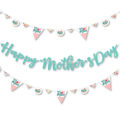 Colorful Floral Happy Mother's Day - We Love Mom Party Letter Banner Decoration - 36 Banner Cutouts and Happy Mother's Day Banner Letters