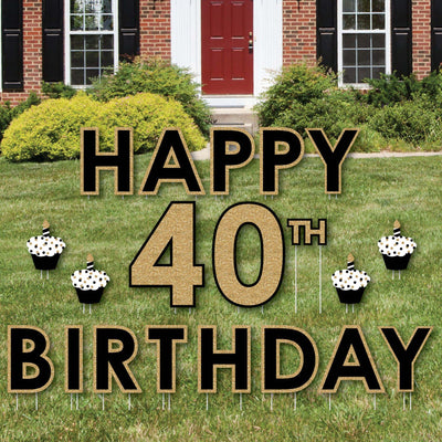 Adult 40th Birthday - Gold - Yard Sign Outdoor Lawn Decorations - Happy 40th Birthday Yard Signs