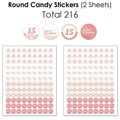 Mis Quince Anos - Mini Candy Bar Wrappers, Round Candy Stickers and Circle Stickers - Quinceanera Sweet 15 Candy Favor Sticker Kit - 304 Pieces