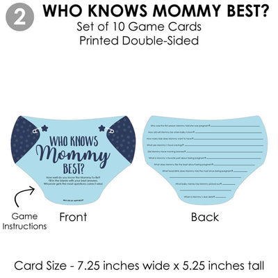 Baby Boy - 4 Blue Baby Shower Games - 10 Cards Each - Who Knows Mommy Best, Mommy or Daddy Quiz, What's in Your Purse and Oh Baby - Gamerific Bundle