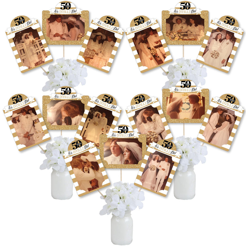 We Still Do - 50th Wedding Anniversary - Anniversary Party Picture Centerpiece Sticks - Photo Table Toppers - 15 Pieces