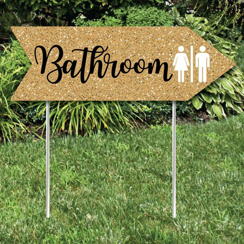 Gold Wedding Bathroom Signs - Wedding Sign Arrow - Double Sided Directional Yard Signs - Set of 2 Bathroom Signs