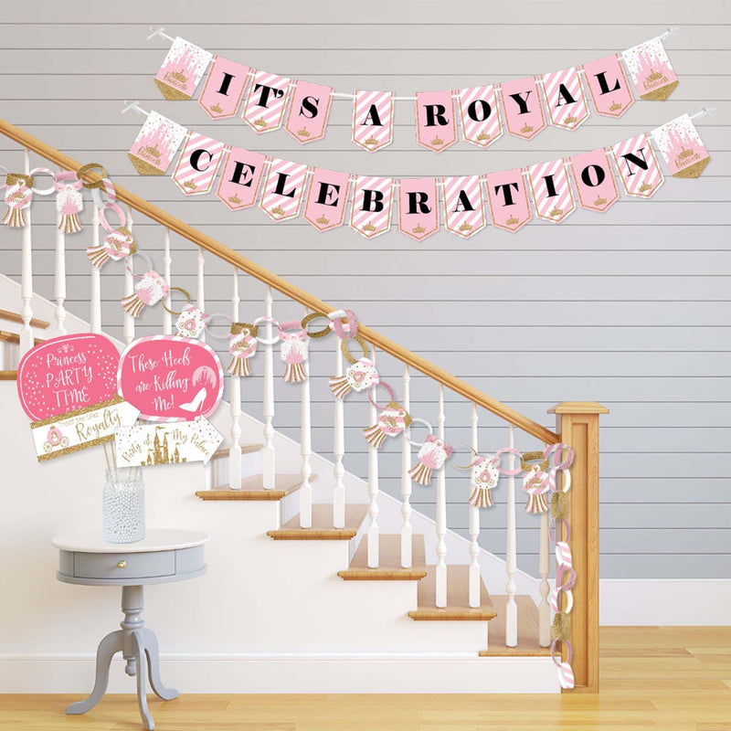 Little Princess Crown - Banner and Photo Booth Decorations - Pink and Gold Princess Baby Shower or Birthday Party Supplies Kit - Doterrific Bundle