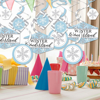 Winter Wonderland - Snowflake Holiday Party and Winter Wedding Hanging Decor - Party Decoration Swirls - Set of 40