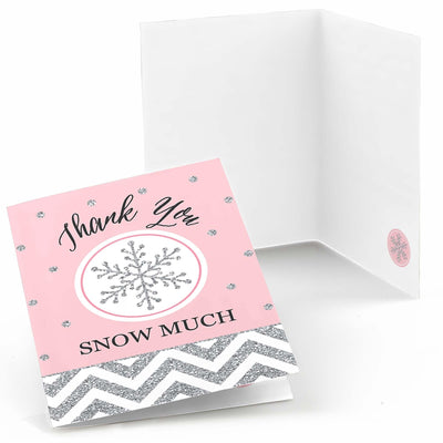 Pink Winter Wonderland - Holiday Snowflake Birthday Party and Baby Shower Thank You Cards