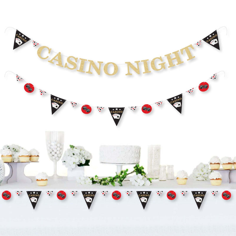 Las Vegas - Casino Party Letter Banner Decoration - 36 Banner Cutouts and No-Mess Real Gold Glitter Casino Night Banner Letters