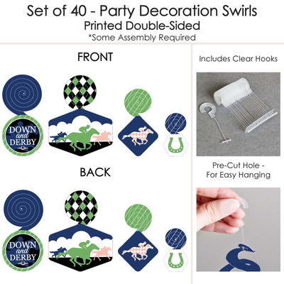 Kentucky Horse Derby - Horse Race Party Hanging Decor - Party Decoration Swirls - Set of 40