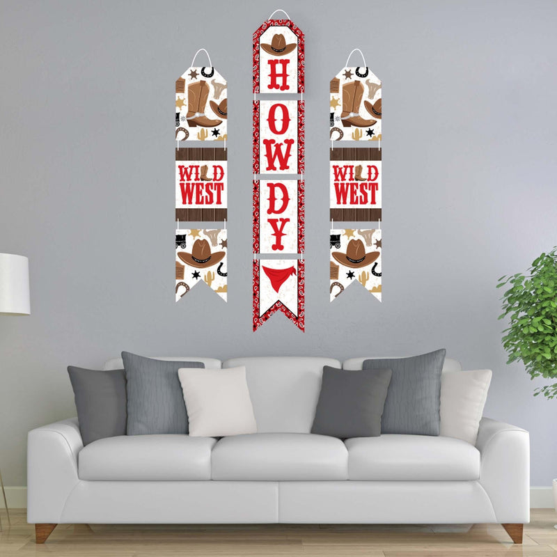 Western Hoedown - Hanging Vertical Paper Door Banners - Wild West Cowboy Party Wall Decoration Kit - Indoor Door Decor