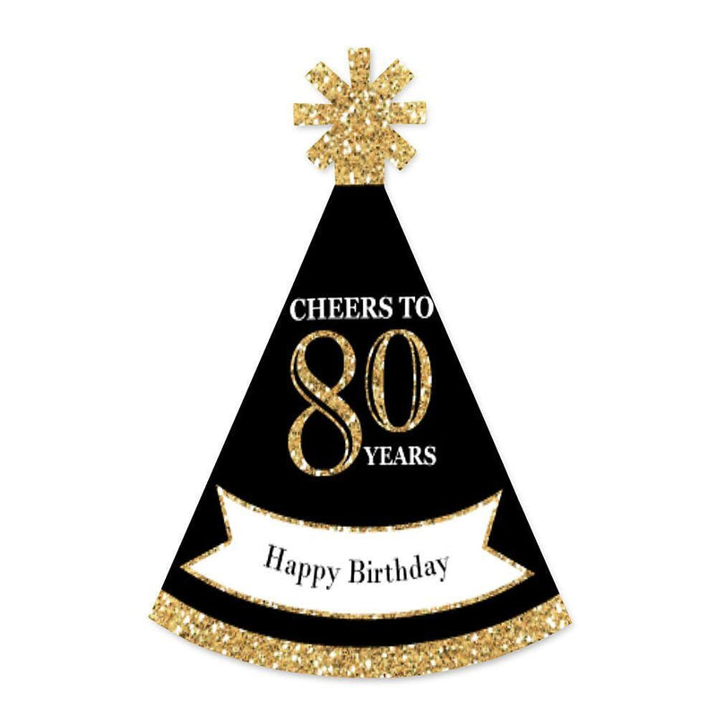 Adult 80th Birthday - Gold - Mini Cone Birthday Party Hats - Small Little Party Hats - Set of 8