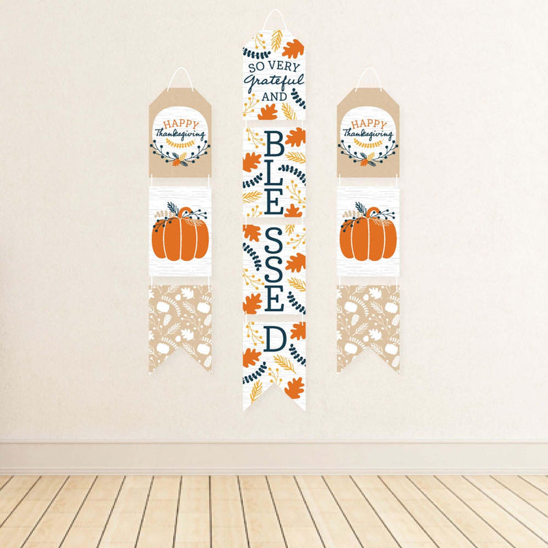 Happy Thanksgiving - Hanging Vertical Paper Door Banners - Fall Harvest Party Wall Decoration Kit - Indoor Door Decor