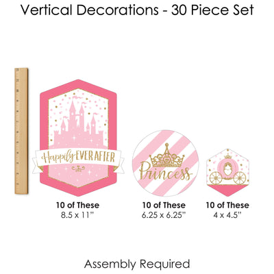 Little Princess Crown - Pink and Gold Princess Baby Shower or Birthday Party DIY Dangler Backdrop - Hanging Vertical Decorations - 30 Pieces