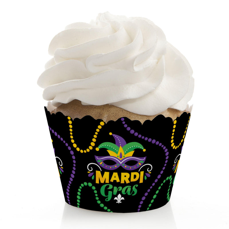 Colorful Mardi Gras Mask - Masquerade Party Decorations - Party Cupcake Wrappers - Set of 12