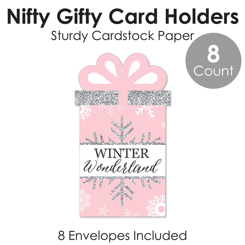 Pink Winter Wonderland - Holiday Snowflake Birthday Party and Baby Shower Money and Gift Card Sleeves - Nifty Gifty Card Holders - Set of 8