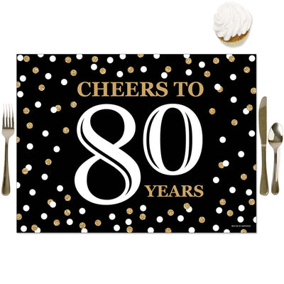 Adult 80th Birthday - Gold - Party Table Decorations - Birthday Party Placemats - Set of 16