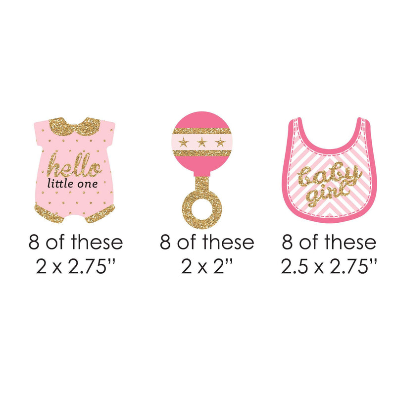 Hello Little One - Pink and Gold - DIY Shaped Girl Baby Shower Paper Cut-Outs - 24 ct