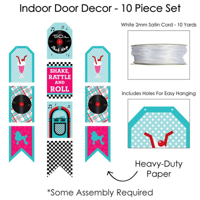 50's Sock Hop - Hanging Vertical Paper Door Banners - 1950s Rock N Roll Party Wall Decoration Kit - Indoor Door Decor