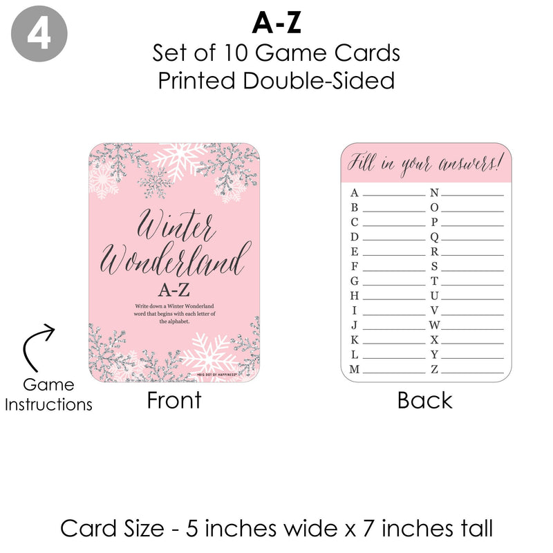 Pink Winter Wonderland - 4 Holiday Snowflake Birthday Party and Baby Shower Games - 10 Cards Each - Gamerific Bundle