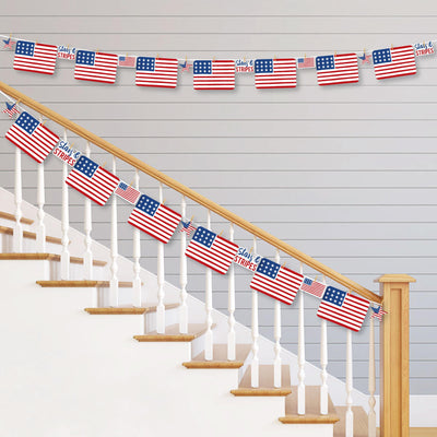 Stars & Stripes - Memorial Day, 4th of July and Labor Day USA Patriotic Party DIY Decorations - Clothespin Garland Banner - 44 Pieces