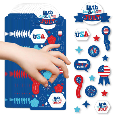 Firecracker 4th of July - Red, White and Royal Blue Party Favor Kids Stickers - 16 Sheets - 256 Stickers