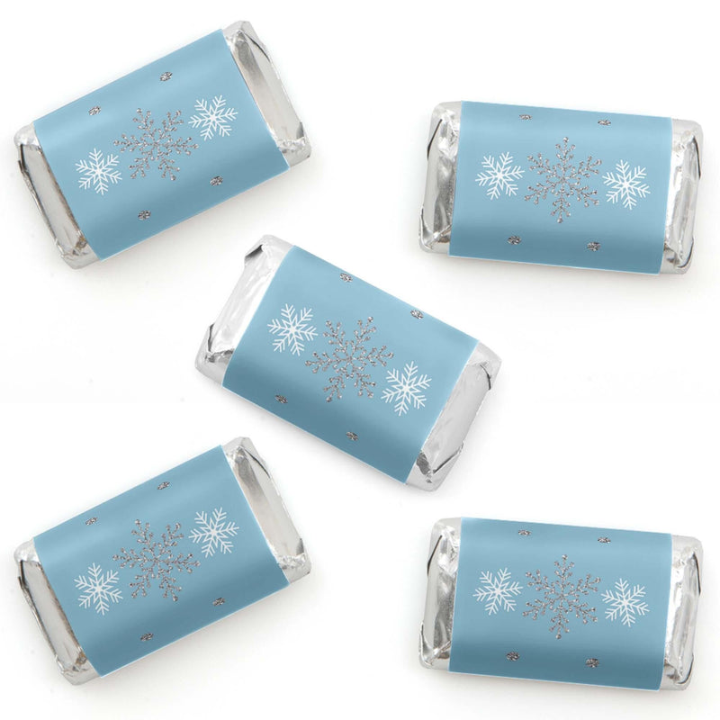 Winter Wonderland - Mini Candy Bar Wrapper Stickers - Snowflake Holiday Party and Winter Wedding Small Favors - 40 Count