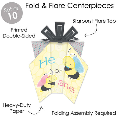 What Will It BEE? - Table Decorations - Gender Reveal Fold and Flare Centerpieces - 10 Count