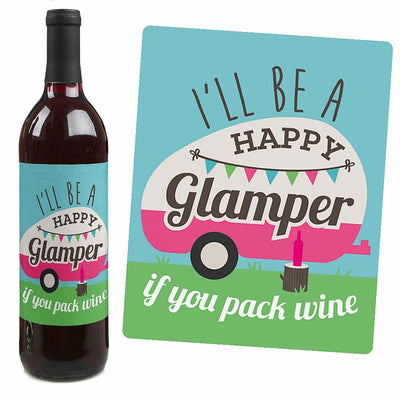 Let's Go Glamping - Camp Glamp Party or Birthday Party Decorations for Women and Men - Wine Bottle Label Stickers - Set of 4