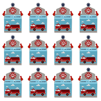 Fired Up Fire Truck - Treat Box Party Favors - Firefighter Firetruck Baby Shower or Birthday Party Goodie Gable Boxes - Set of 12