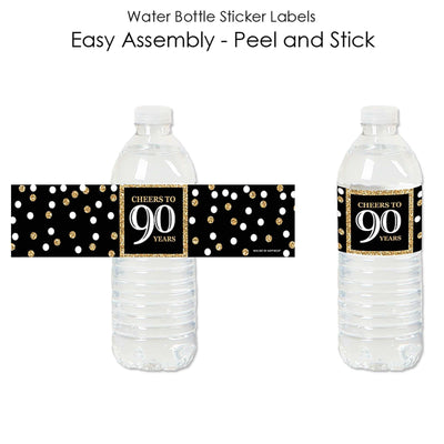 Adult 90th Birthday - Gold - Birthday Party Water Bottle Sticker Labels - Set of 20