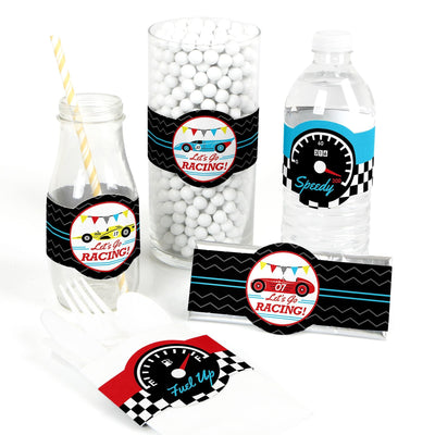 Let's Go Racing - Racecar - DIY Party Supplies - Race Car Birthday Party or Baby Shower DIY Wrapper Favors & Decorations - Set of 15