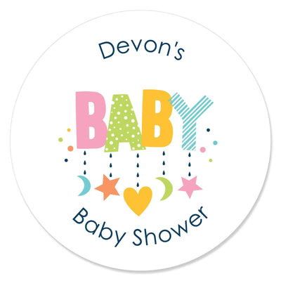 Colorful Baby Shower - Personalized Gender Neutral Party Circle Sticker Labels - 24 Count