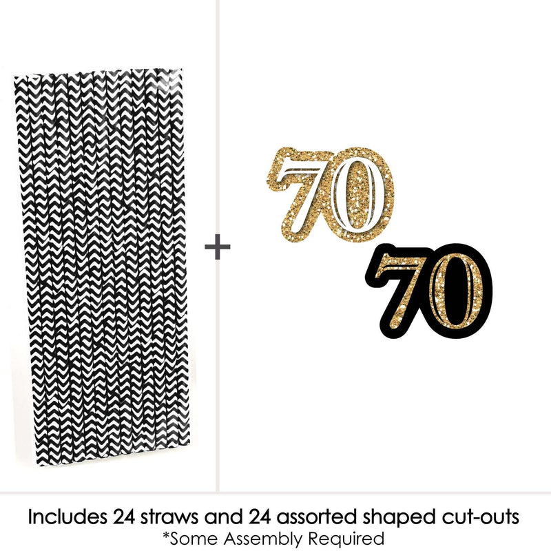 Adult 70th Birthday - Gold - Paper Straw Decor - Birthday Party Striped Decorative Straws - Set of 24
