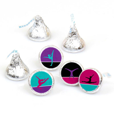 Tumble, Flip & Twirl - Gymnastics - Birthday Party or Gymnast Party Round Candy Sticker Favors - Labels Fit Hershey's Kisses - 108 ct