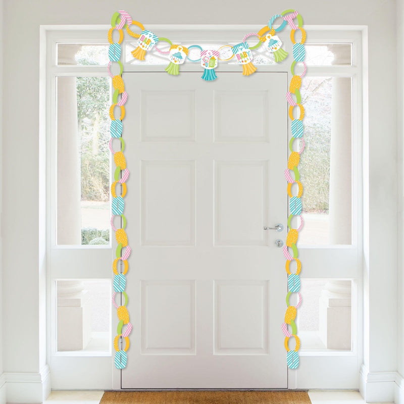 Colorful Baby Shower - 90 Chain Links and 30 Paper Tassels Decoration Kit - Gender Neutral Party Paper Chains Garland - 21 feet