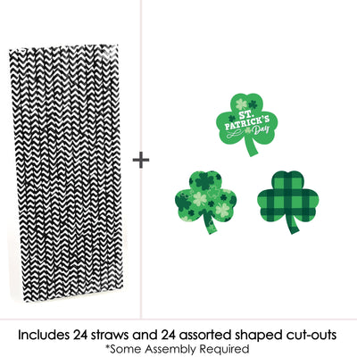 Shamrock St. Patrick's Day - Paper Straw Decor - Saint Paddy's Day Party Striped Decorative Straws - Set of 24