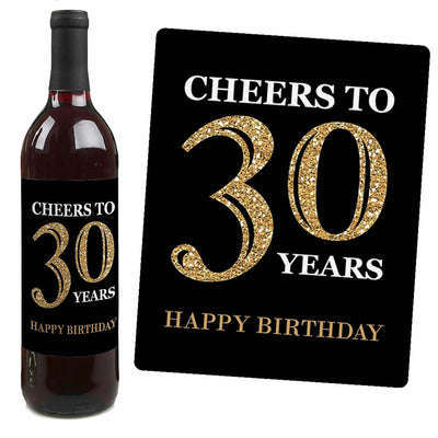Adult 30th Birthday - Gold - Decorations for Women and Men - Wine Bottle Label Birthday Party Gift - Set of 4