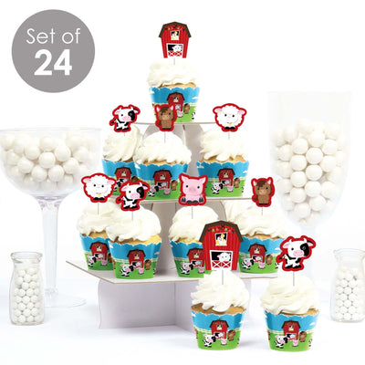 Farm Animals - Cupcake Decorations - Barnyard Baby Shower or Birthday Party Cupcake Wrappers and Treat Picks Kit - Set of 24