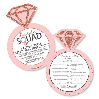 Bride Squad - Selfie Scavenger Hunt - Rose Gold Bachelorette Party Game - Set of 12