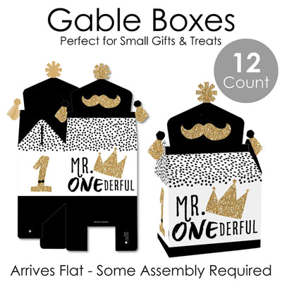 1st Birthday Little Mr. Onederful - Treat Box Party Favors - Boy First Birthday Party Goodie Gable Boxes - Set of 12
