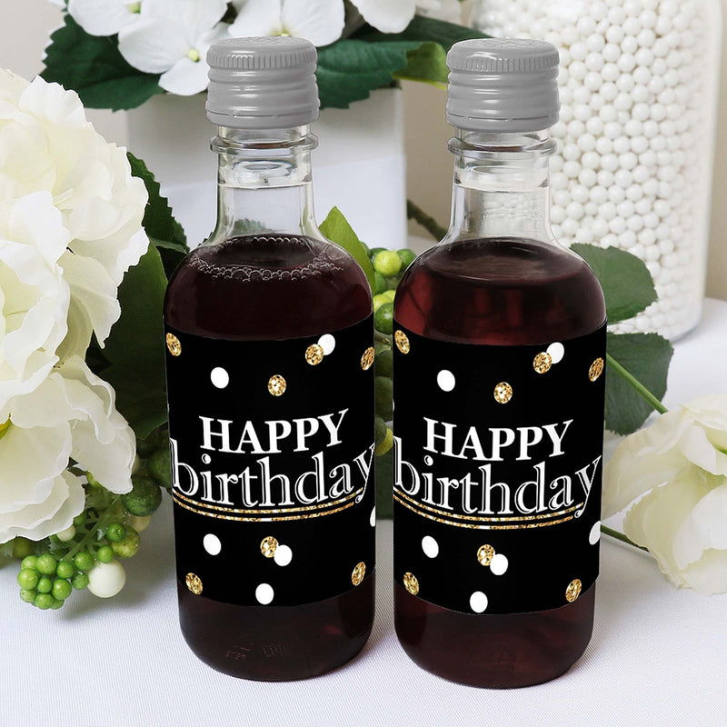 Adult Happy Birthday - Gold - Mini Wine and Champagne Bottle Label Stickers - Birthday Party Favor Gift - For Women and Men - Set of 16