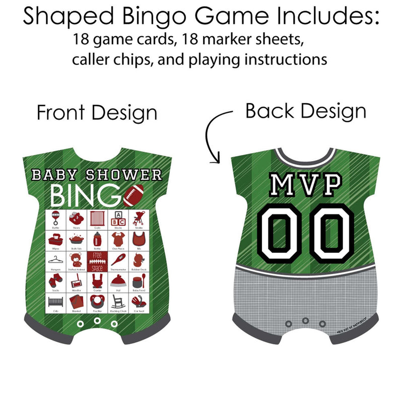 End Zone - Football - Picture Bingo Cards and Markers - Baby Shower Shaped Bingo Game - Set of 18
