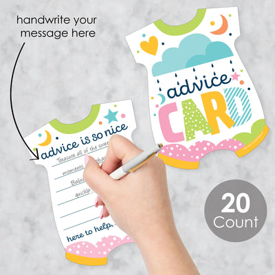 Colorful Baby Shower - Baby Bodysuit Wish Card Gender Neutral Baby Shower Activities - Shaped Advice Cards Game - Set of 20