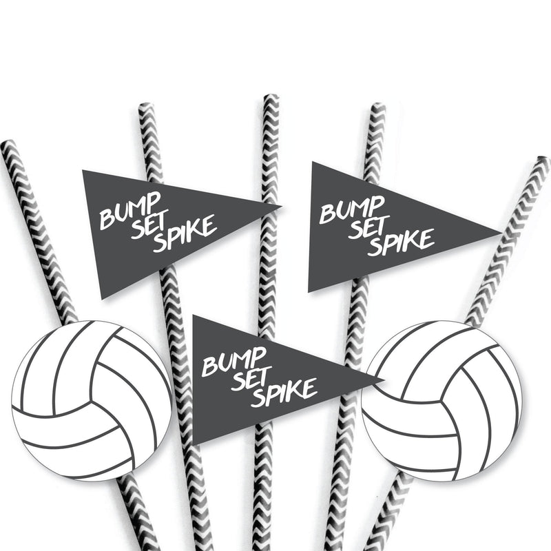 Bump, Set, Spike - Volleyball - Paper Straw Decor - Baby Shower or Birthday Party Striped Decorative Straws - Set of 24