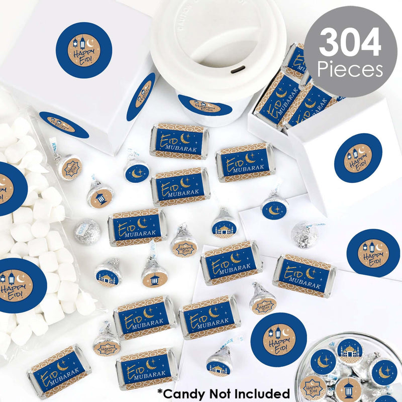 Ramadan - Mini Candy Bar Wrappers, Round Candy Stickers and Circle Stickers - Eid Mubarak Candy Favor Sticker Kit - 304 Pieces