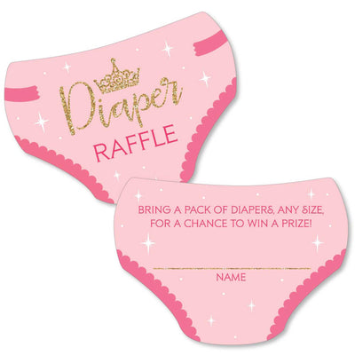 Little Princess Crown - Diaper Shaped Raffle Ticket Inserts - Pink and Gold Princess Baby Shower Activities - Diaper Raffle Game - Set of 24